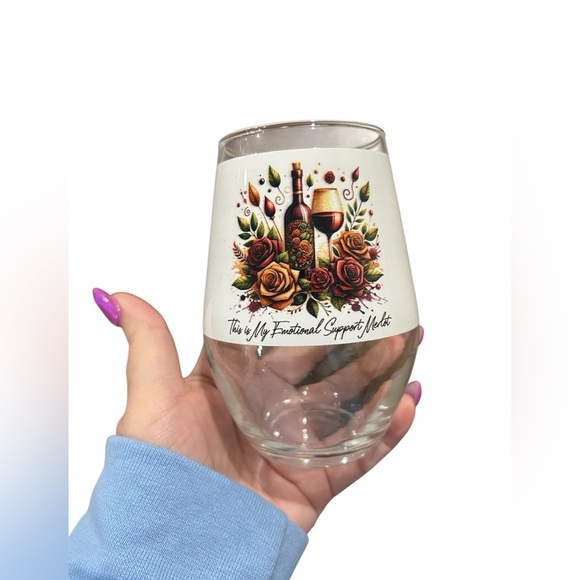 Floral Wine Glass with Fun “Emotional Support Merlot” Quote - Picture 1 of 4